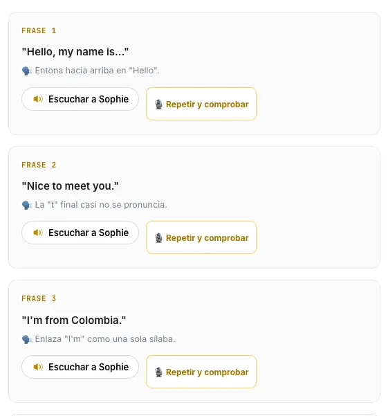 Práctica real de escucha y repetición